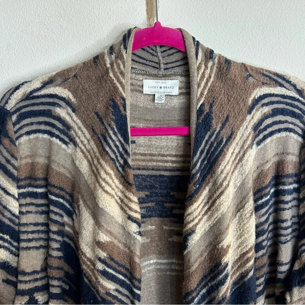 Lucky Brand L Textured Aztec Multicolor Knit Cardigan Open Front Boho Western - Picture 4 of 13